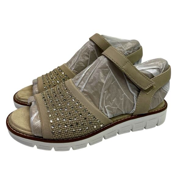 Easy Spirit Women's Jaela Embellished eFlex Flat sandals beige gold - 8.5 - Picture 2 of 12